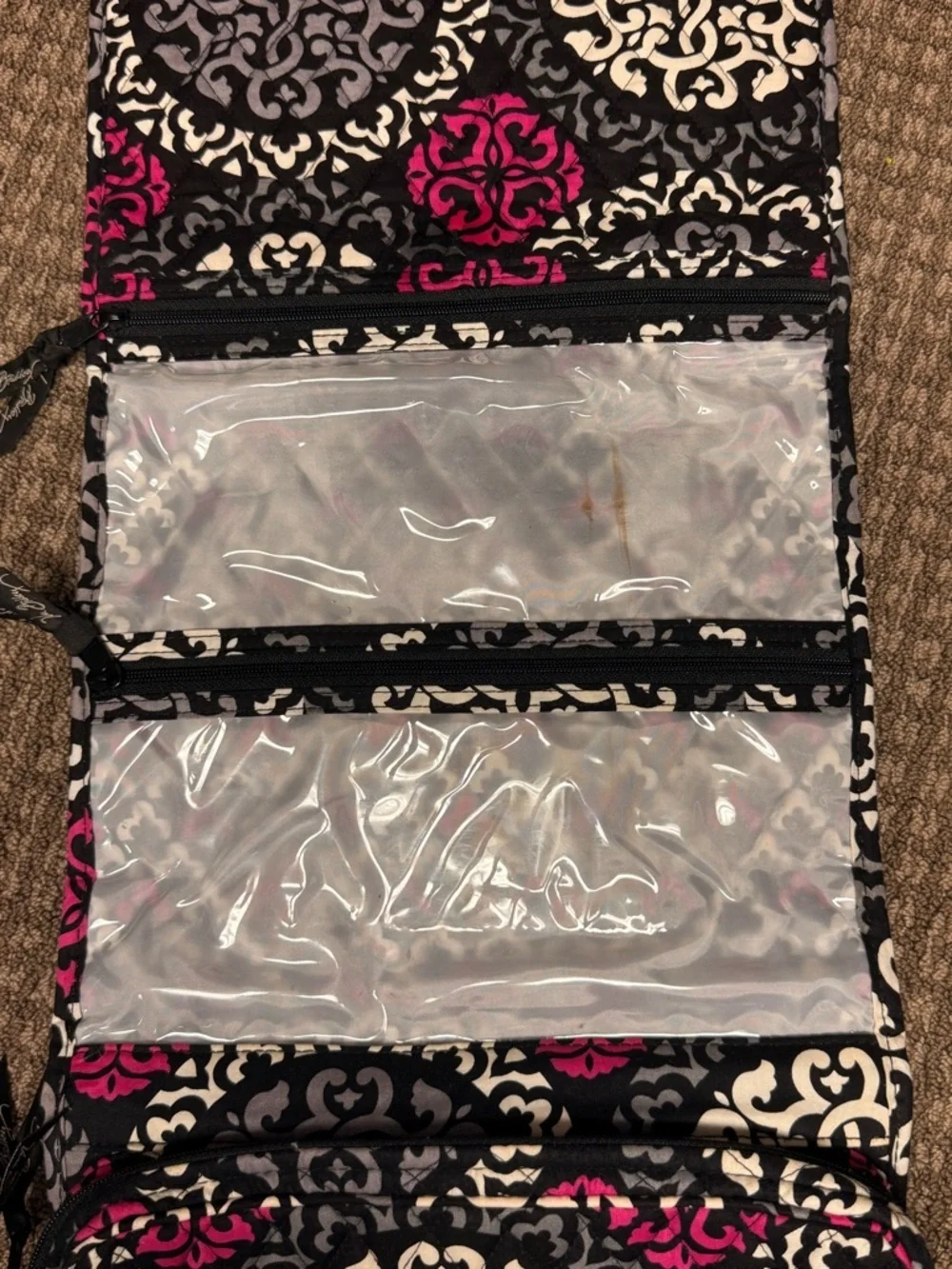 Vera Bradley Black, White & Hot Pink Quilted Cosmetic Organizer